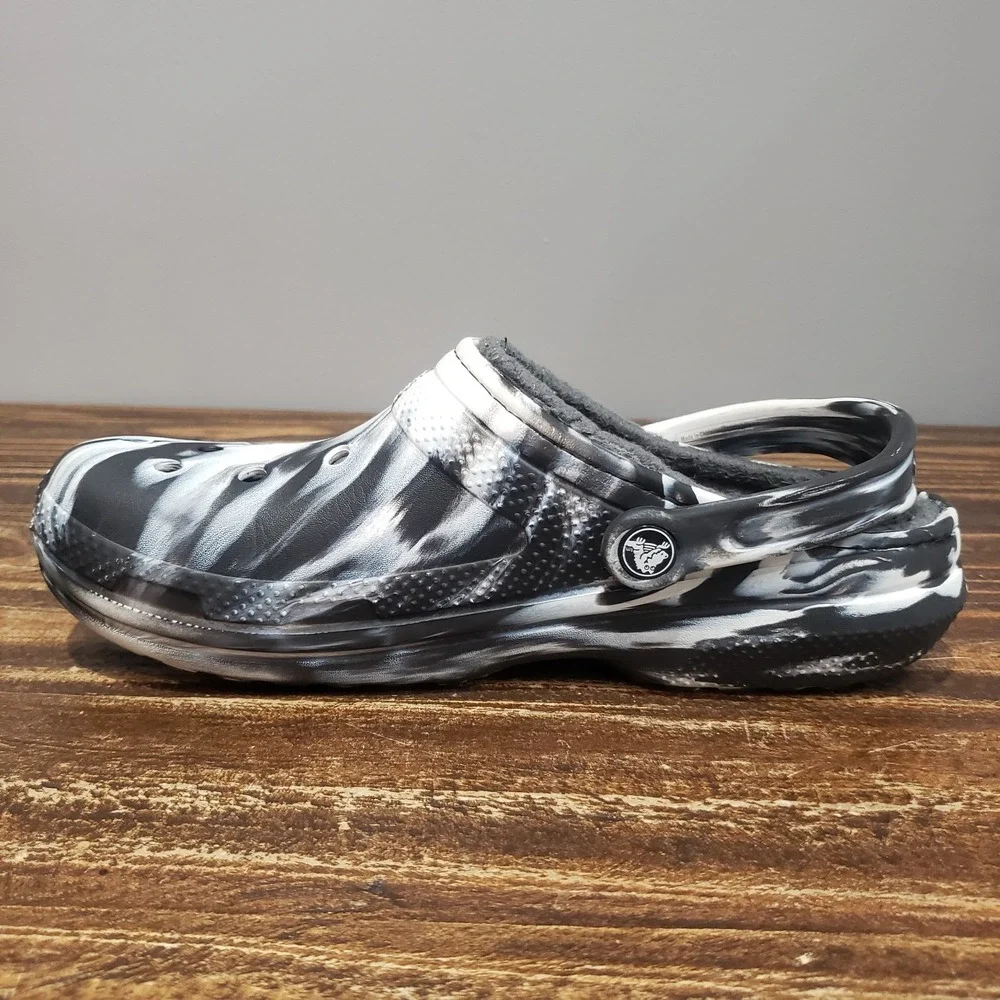 Crocs Classic Lined Clog Black White Marble Tie Dye Men's Size 8